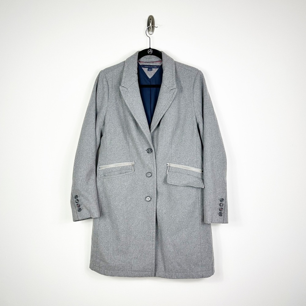 Tommy Hilfiger Womens Gray‎ Wool Blend Full Length Coat Button Capsule Size M